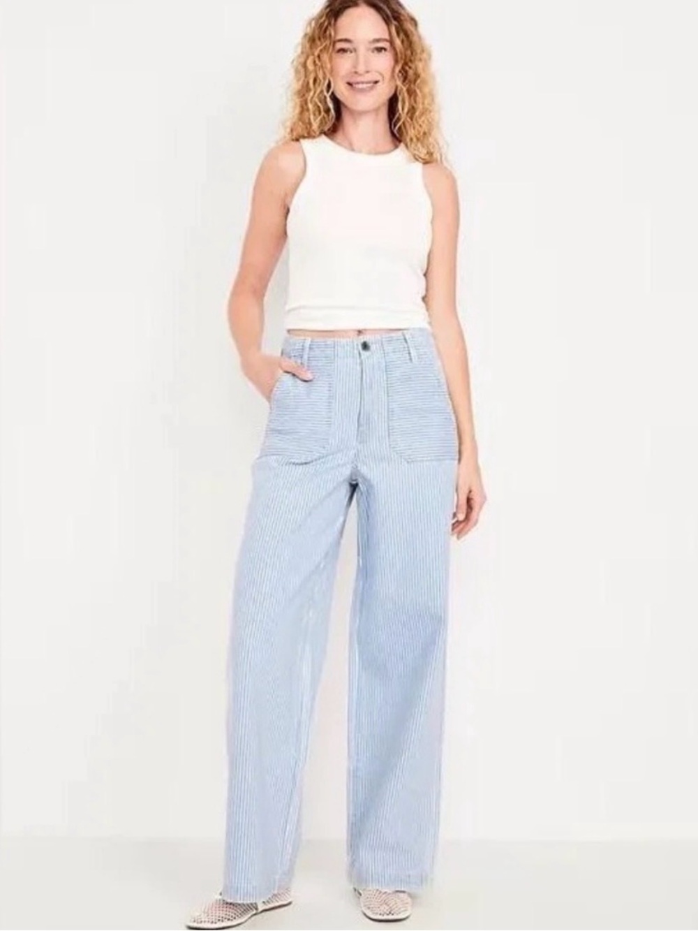 Old Navy Wide Leg Blue & White Pinstripe Baggy Wide Leg Pants